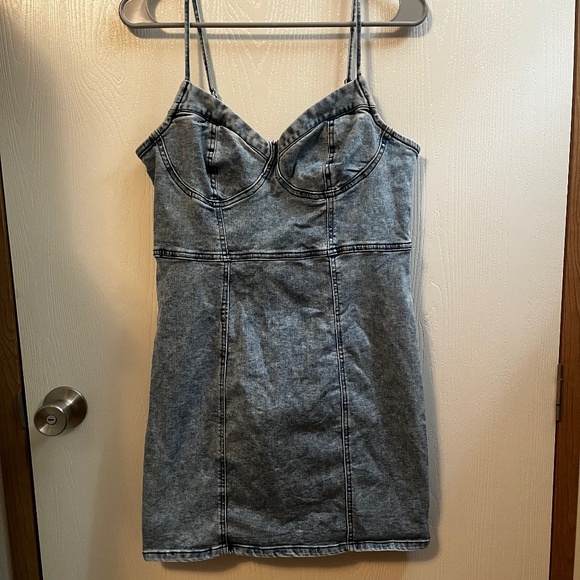 Guess Denim Zip-up Spaghetti Strap Mini Dress Size Large - Picture 1 of 9